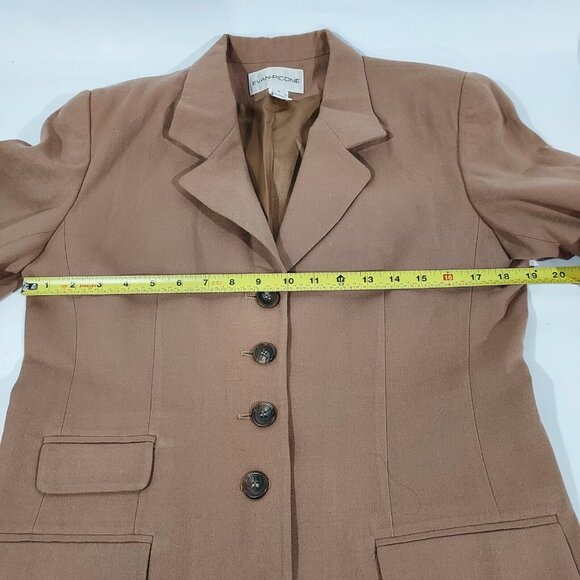 EVAN-PICONE 1980's 4 Button Carmel Long Length Blazer Shoulder Pads Made In USA - Picture 9 of 16